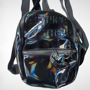 Adidas Originals Mini Backpack Iridescent Black Holographic 3 Stripes Trefoil